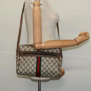 GUCCI GG Supreme Web Sherry Line Shoulder Bag PVC Beige Gold Red Auth ep10859